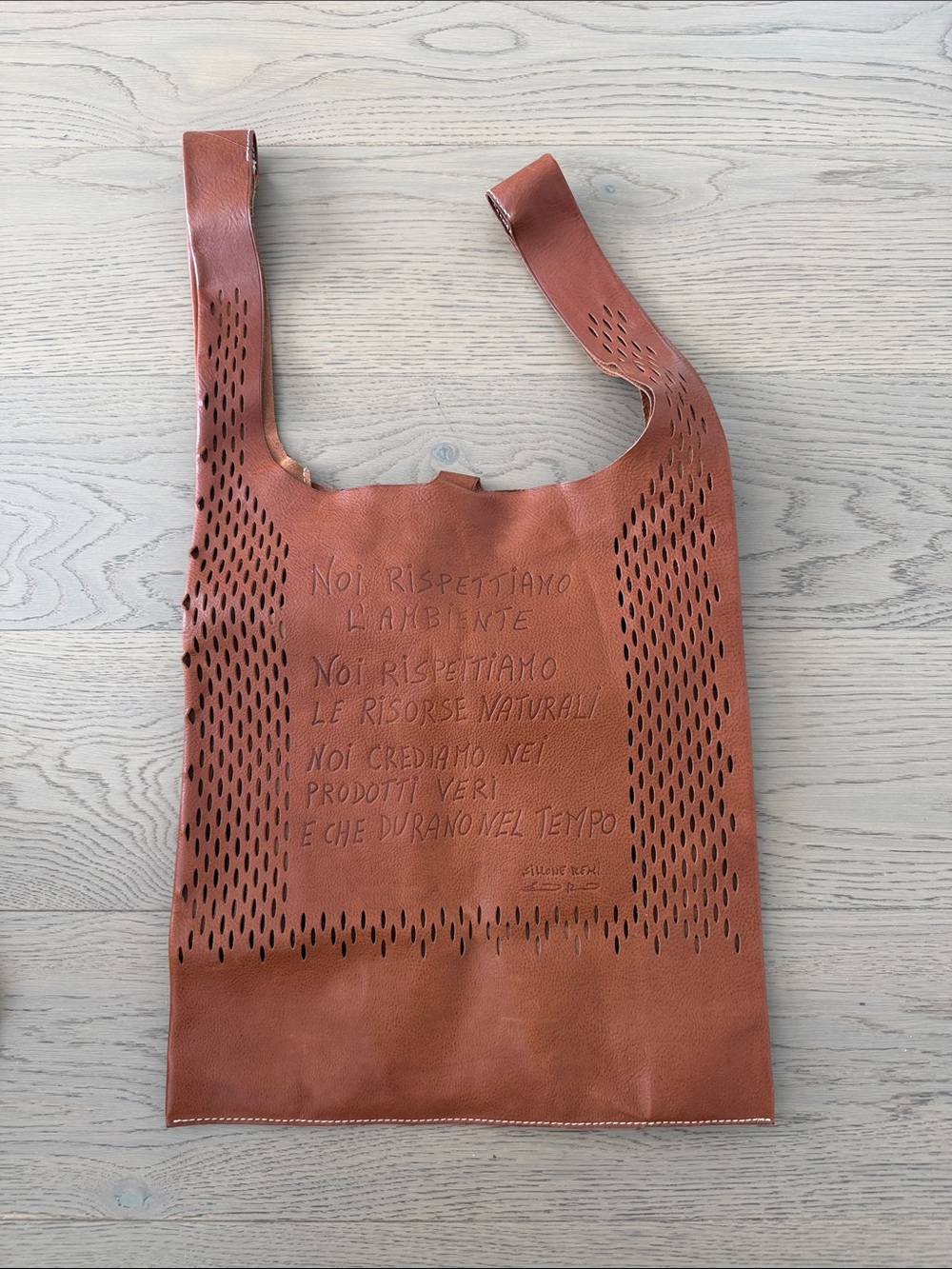 Genten Message Tote – Brown Leather Perforated Hobo Shoulder Bag